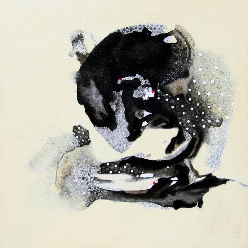 Abstract mixed media painting titled 'Untitled 7', 22x22 inches, by artist Huma Khan on Canvas