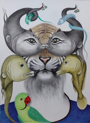 Animals mixed media painting titled 'Untitled 7', 30x22 inches, by artist Rajesh Salagaonkar on Paper