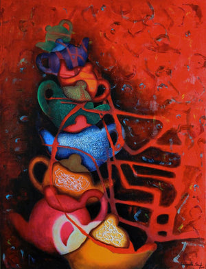 Still-life acrylic painting titled 'Untitled 7', 48x36 inches, by artist Sangeeta Singh on Canvas