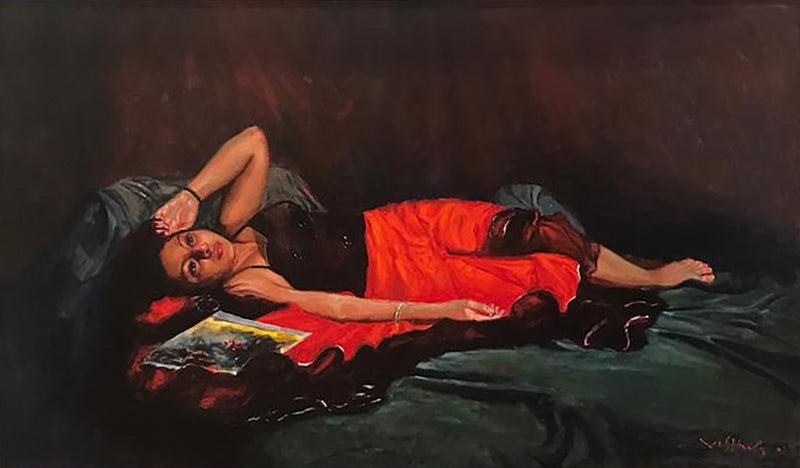 Figurative oil painting titled 'Untitled 7', 30x53 inches, by artist Vishwa Sahni on Canvas