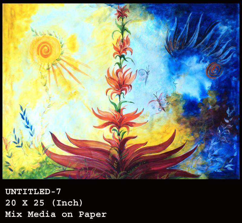 Lifestyle mixed media painting titled 'Untitled 7', 20x25 inches, by artist Ranjeet Plaha on Paper