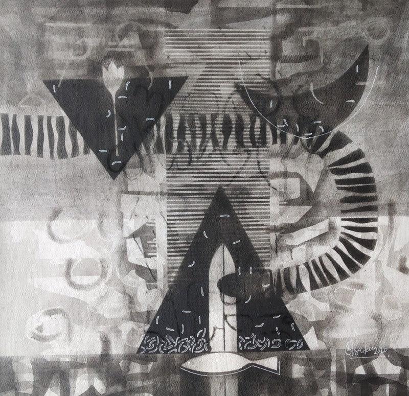 Abstract mixed media drawing titled 'Untitled 7', 18x18 inches, by artist Narendra Jatav on Canvas