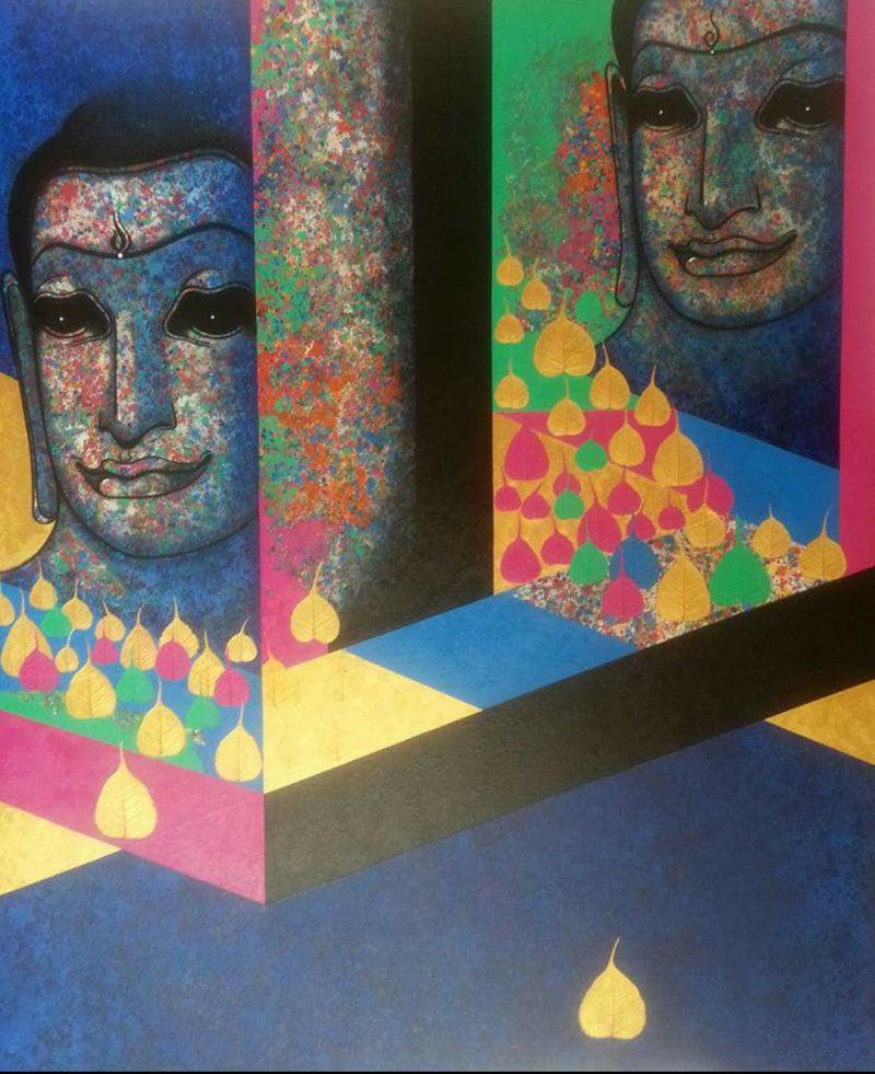 Religious mixed media painting titled 'Untitled 7', 84x72 inches, by artist Prakaash Chandwadkar on Canvas