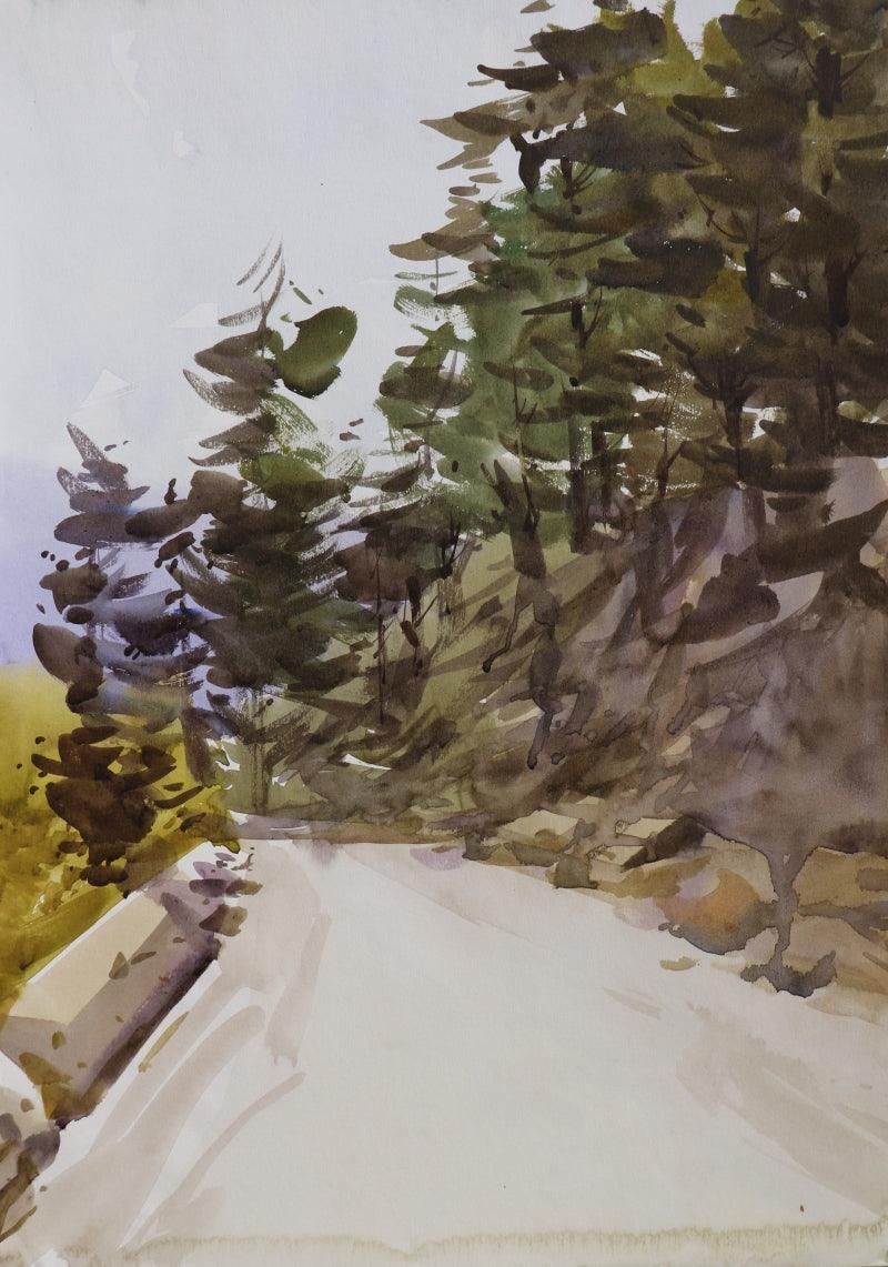 Landscape watercolor painting titled 'Untitled 7', 16x12 inches, by artist Amol Takale on Paper