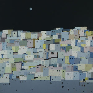 Cityscape acrylic painting titled 'Untitled 7', 48x48 inches, by artist Madan Pawar on Canvas