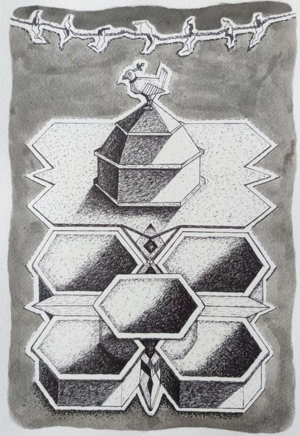 contemporary mixed media drawing titled 'Untitled 7', 12x8 inches, by artist Amol Khade on Paper