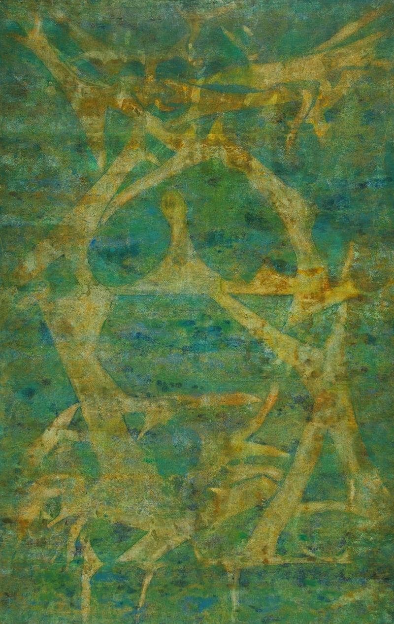 Abstract oil painting titled 'Untitled 7', 66x42 inches, by artist Mahesh Jagtap on Linen