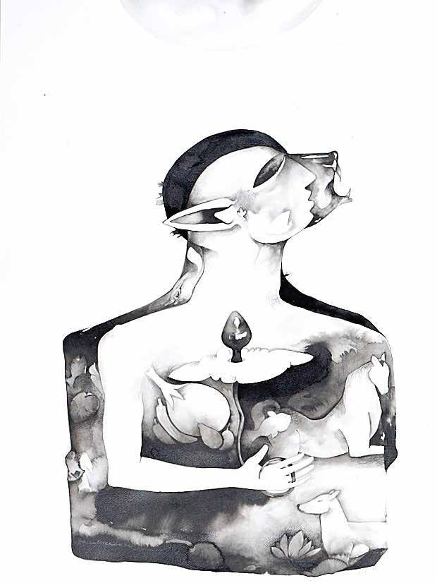 Figurative ink charcoal drawing titled 'Untitled 7', 30x20 inches, by artist Milan Desai on paper