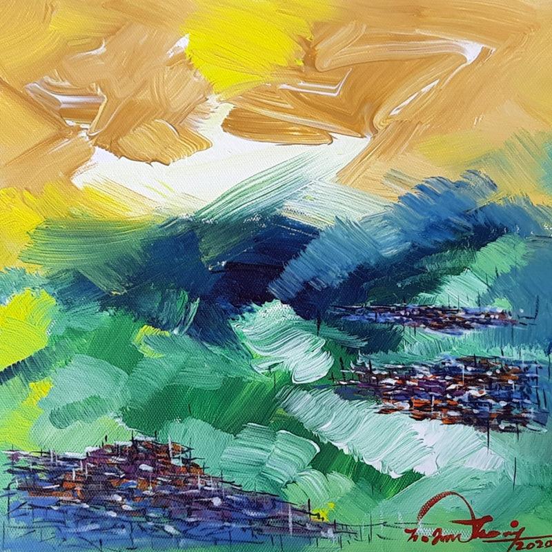 Landscape acrylic painting titled 'Untitled 7', 12x12 inches, by artist Solomon Rajendiran on Canvas