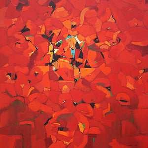 Abstract oil painting titled 'Untitled 7', 48x48 inches, by artist Yogesh Murkute on Canvas