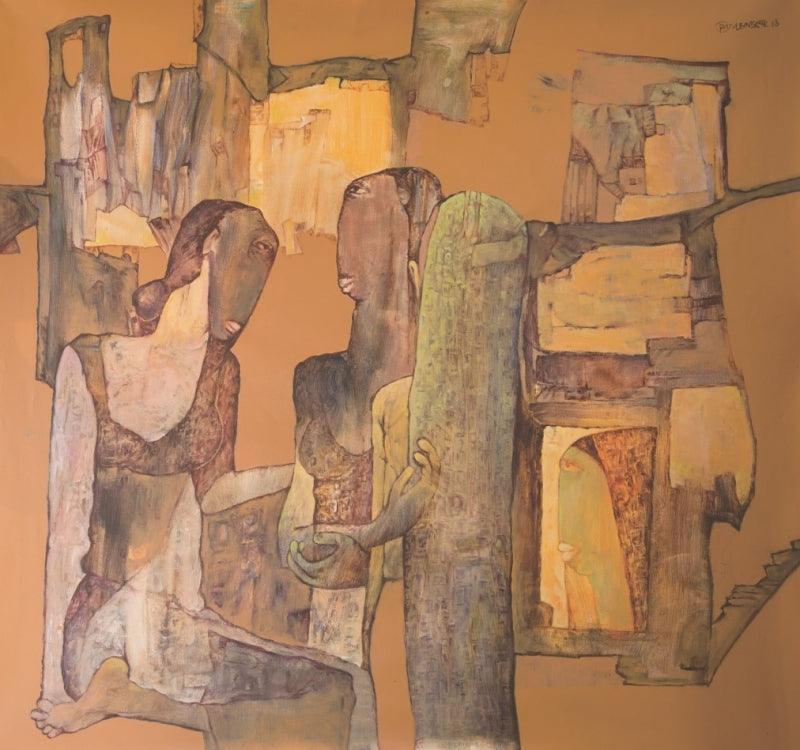 Figurative acrylic painting titled 'Untitled 7', 69x68 inches, by artist Raju Baviskar on Canvas