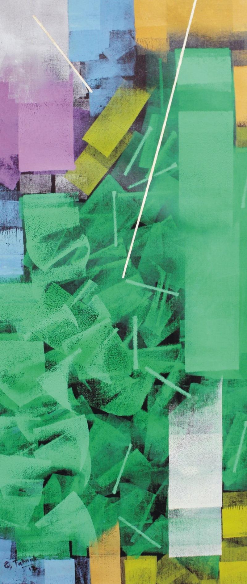 Abstract oil painting titled 'Untitled 70', 39x16 inches, by artist Sudhir Talmale on Canvas