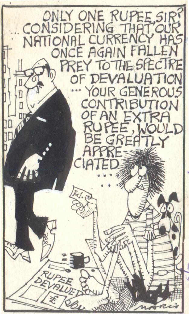 Figurative pen ink drawing titled 'Untitled 70', 5x3 inches, by artist Mario Miranda on Paper