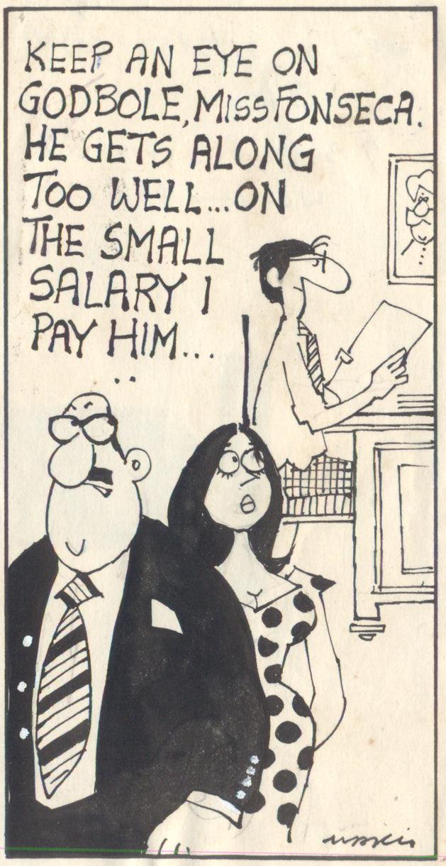 Figurative pen ink drawing titled 'Untitled 71', 5x4 inches, by artist Mario Miranda on Paper