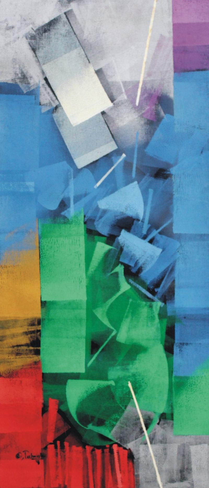 Abstract oil painting titled 'Untitled 72', 39x16 inches, by artist Sudhir Talmale on Canvas