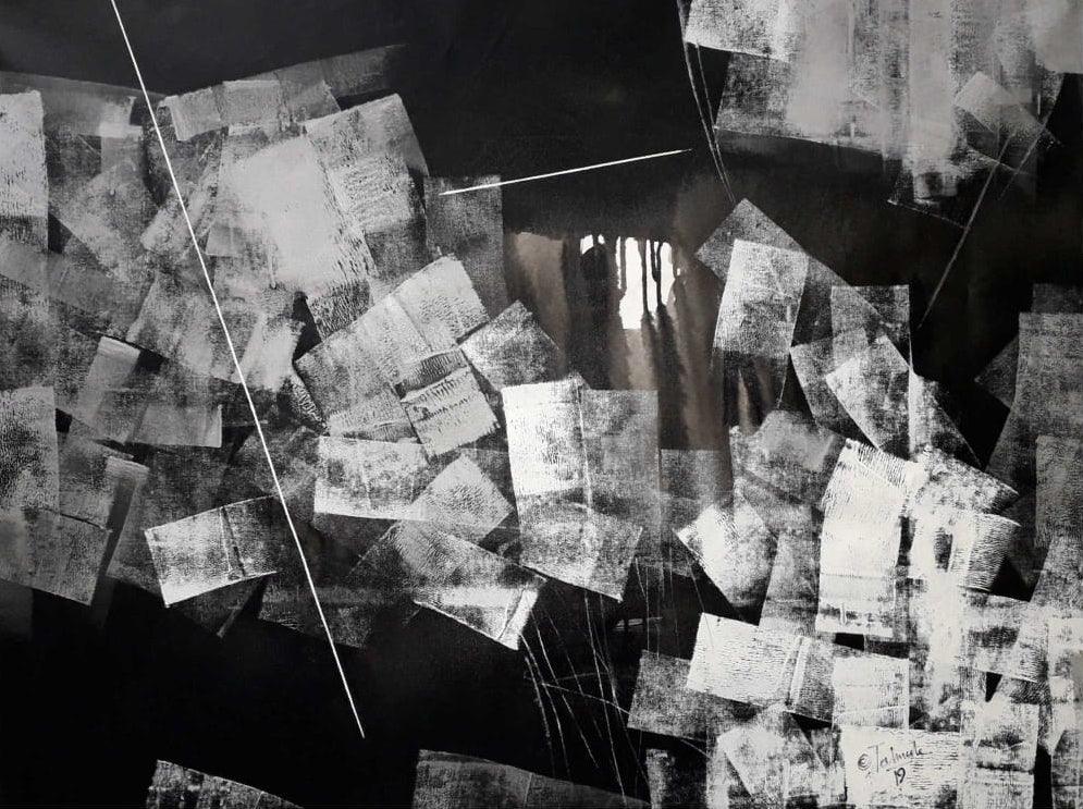 Abstract oil painting titled 'Untitled 75', 36x48 inches, by artist Sudhir Talmale on Canvas