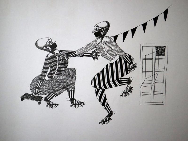 Figurative pen ink drawing titled 'Untitled 8', 13x17 inches, by artist Shrikant Ranga on Paper