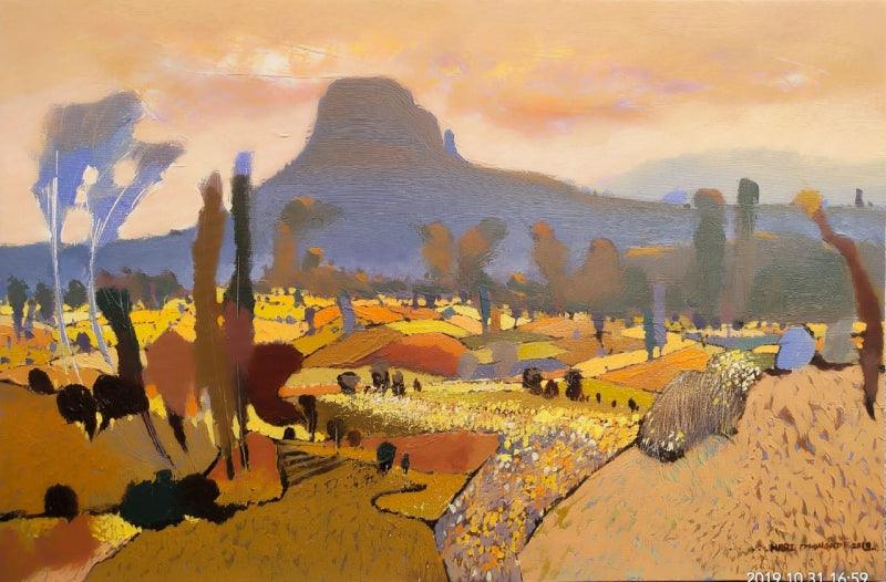 Landscape acrylic painting titled 'Untitled 8', 24x36 inches, by artist Hari Dhongade on Canvas