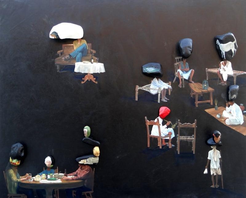 Fantasy mixed media painting titled 'Untitled 8', 48x60 inches, by artist Pragnesh Patel on Canvas