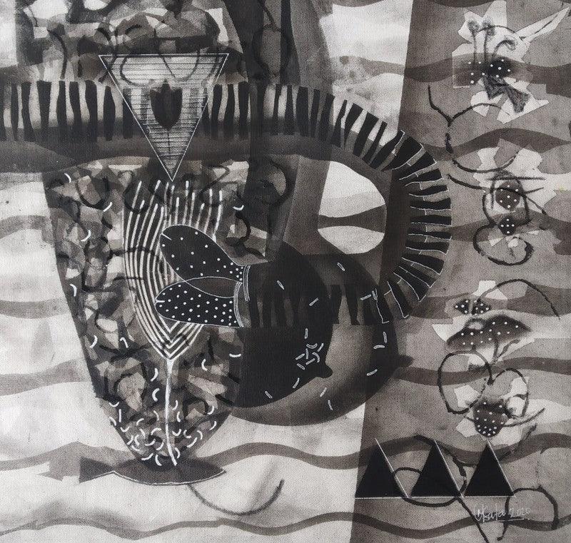 Abstract mixed media drawing titled 'Untitled 8', 18x18 inches, by artist Narendra Jatav on Canvas