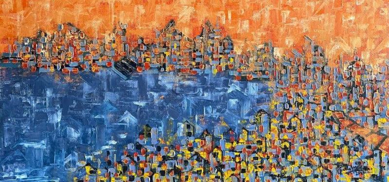 Abstract oil painting titled 'Untitled 8', 18x36 inches, by artist Karishma Wadhwa on Canvas