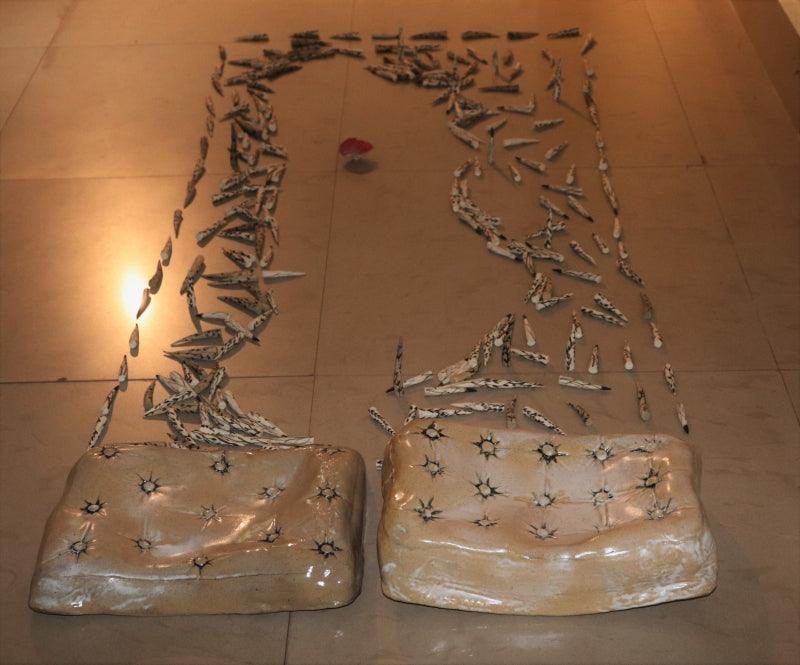 Abstract sculpture titled 'Untitled 8', 36x48x10 inches, by artist Biswajita Moharana on Ceramic