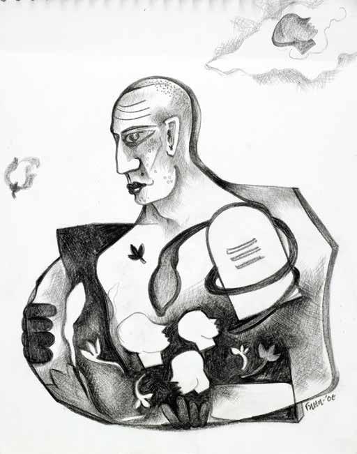 Figurative charcoal drawing titled 'Untitled 8', 11x9 inches, by artist Milan Desai on paper