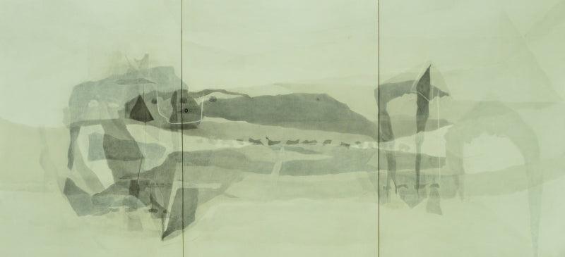 Abstract soft pastel drawing titled 'Untitled 8', 40x90 inches, by artist Jyotiprakash Sethy on Mount Paper