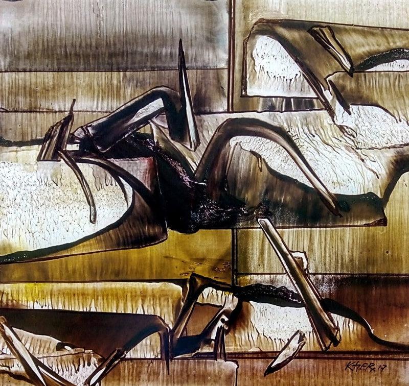 Abstract oil painting titled 'Untitled 8', 12x12 inches, by artist Ramesh Kher on Paper