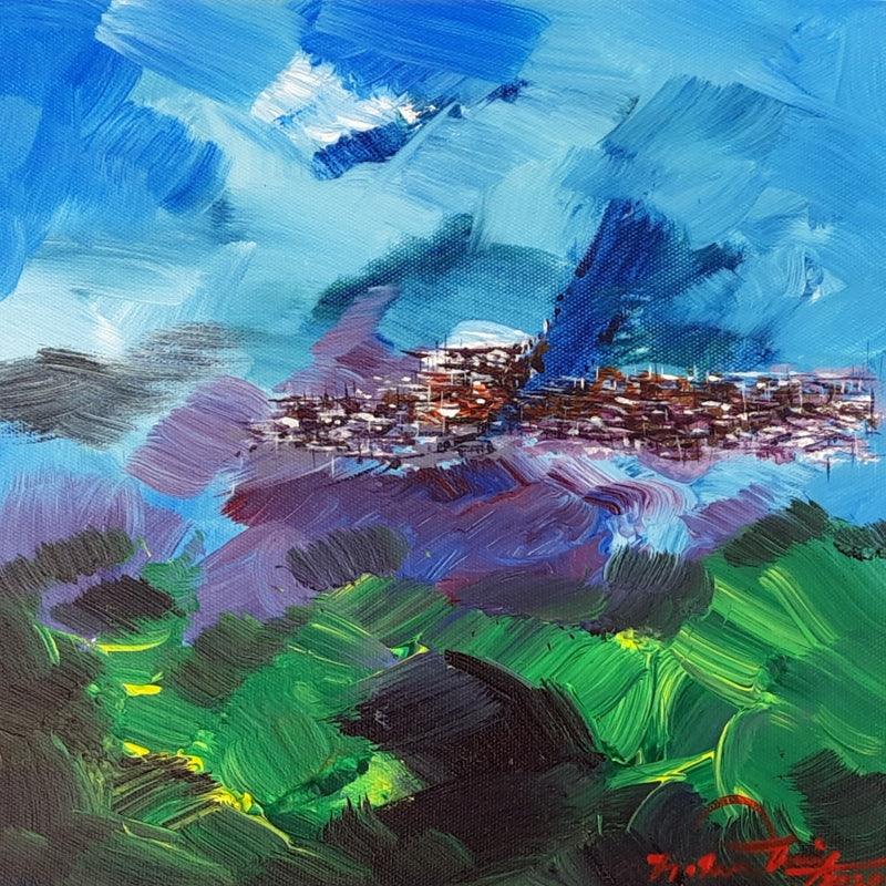 Landscape acrylic painting titled 'Untitled 8', 12x12 inches, by artist Solomon Rajendiran on Canvas