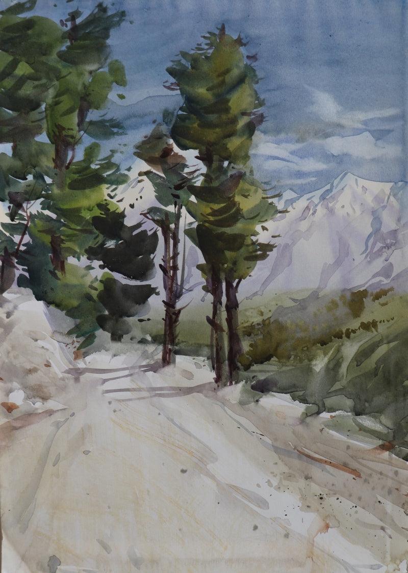 Landscape watercolor painting titled 'Untitled 8', 16x12 inches, by artist Amol Takale on Paper