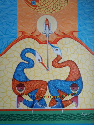 contemporary acrylic painting titled 'Untitled 8', 48x36 inches, by artist Arvind Dubey on Canvas