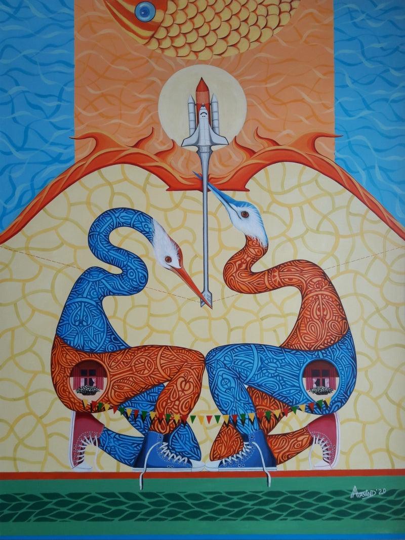 contemporary acrylic painting titled 'Untitled 8', 48x36 inches, by artist Arvind Dubey on Canvas