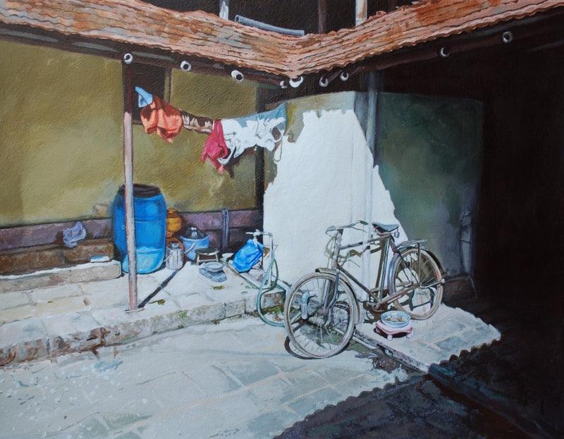 Cityscape acrylic painting titled 'Untitled 8', 20x26 inches, by artist Rahul Shedbale on Paper