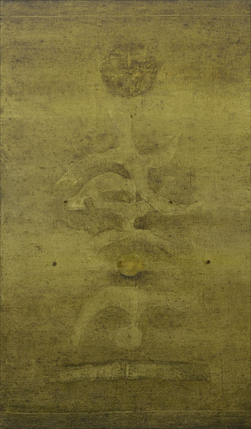 Abstract oil painting titled 'Untitled 8', 57x34 inches, by artist Ramesh Thorat on Canvas