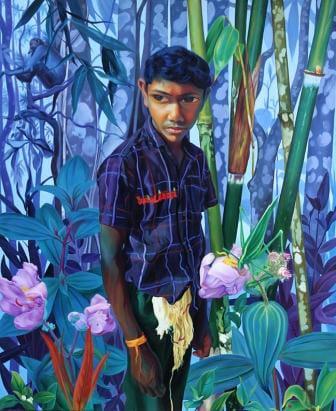 Figurative oil painting titled 'Untitled 8', 72x60 inches, by artist K G Babu on Canvas