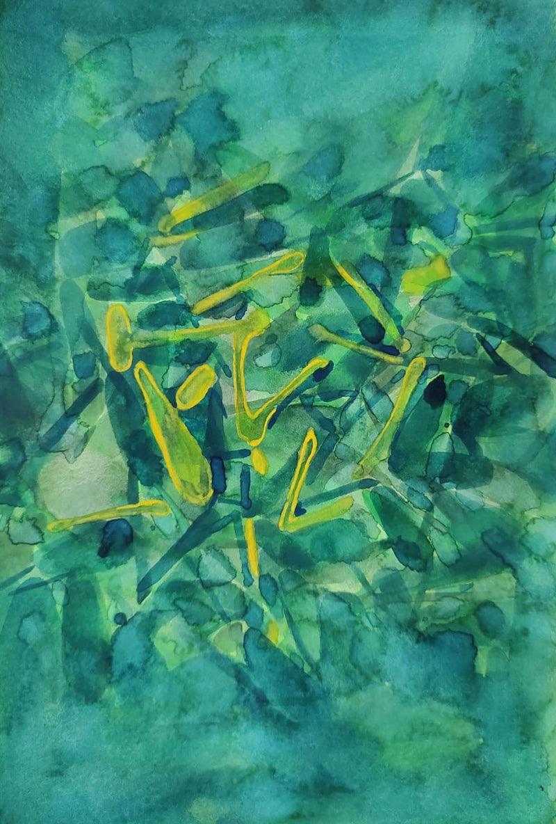 Abstract watercolor painting titled 'Untitled 8', 11x9 inches, by artist Ashok Hinge on Paper