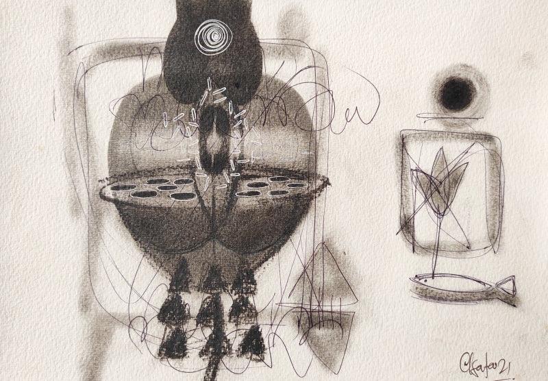 Abstract charcoal drawing titled 'Untitled 81', 8x12 inches, by artist Narendra Jatav on Paper