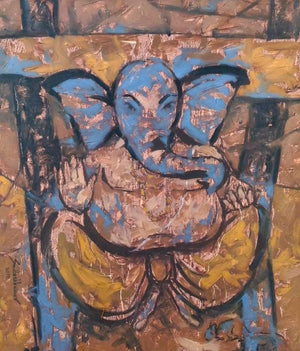 Religious oil painting titled 'Untitled 82', 36x30 inches, by artist Santoshkumar Patil on Canvas