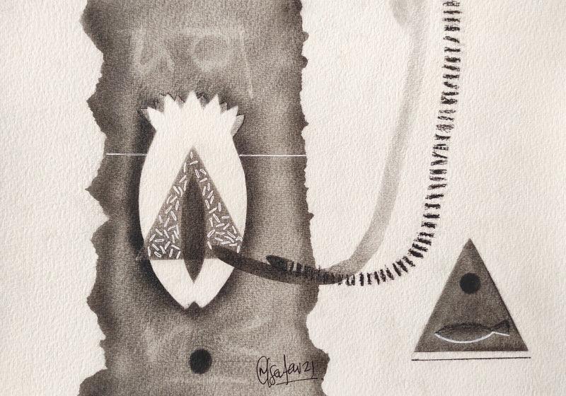 Abstract charcoal drawing titled 'Untitled 82', 8x12 inches, by artist Narendra Jatav on Paper