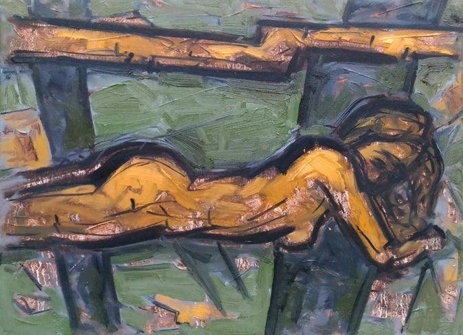 Nude acrylic painting titled 'Untitled 83', 15x20 inches, by artist Santoshkumar Patil on Canvas