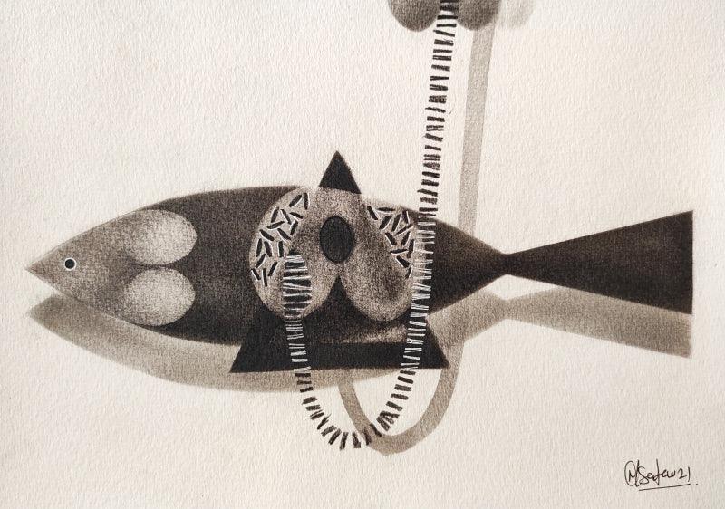 Abstract charcoal drawing titled 'Untitled 85', 8x12 inches, by artist Narendra Jatav on Paper