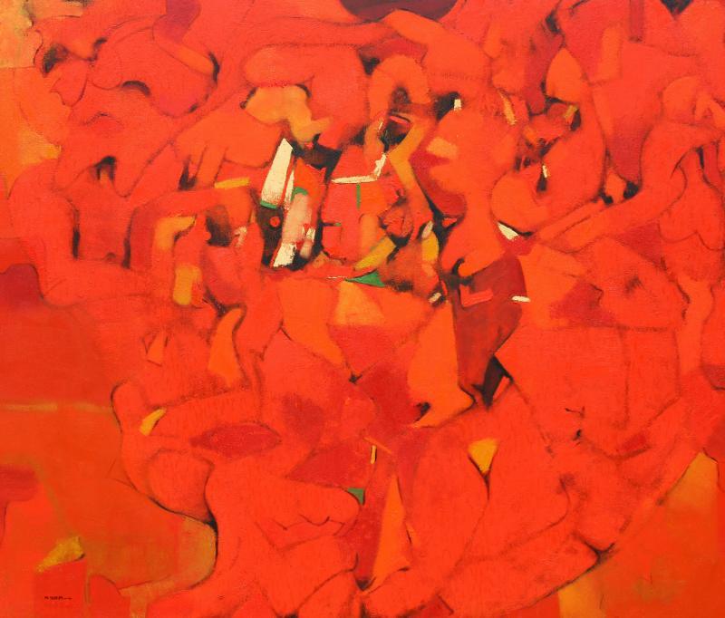 Abstract oil painting titled 'Untitled 9', 45x53 inches, by artist Yogesh Murkute on Canvas