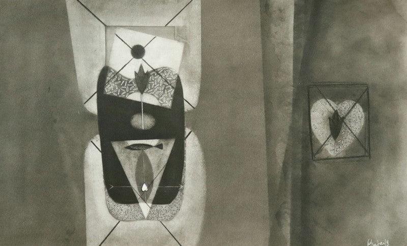 Abstract charcoal drawing titled 'Untitled 9', 14x22 inches, by artist Narendra Jatav on Paper