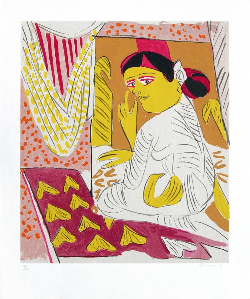 Figurative serigraphs painting titled 'Untitled 9', 36x30 inches, by artist K. G. Subramanyan on Paper