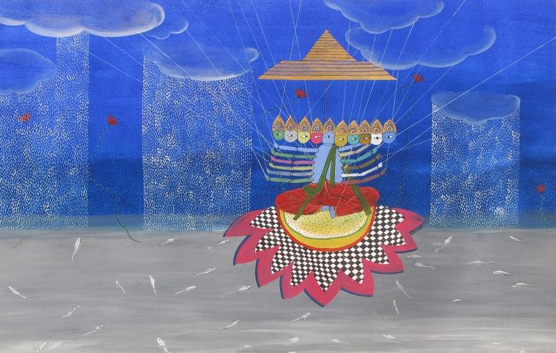 contemporary mixed media painting titled 'Untitled 9', 23x35 inches, by artist Devidas Agase on Deckle Edge Paper