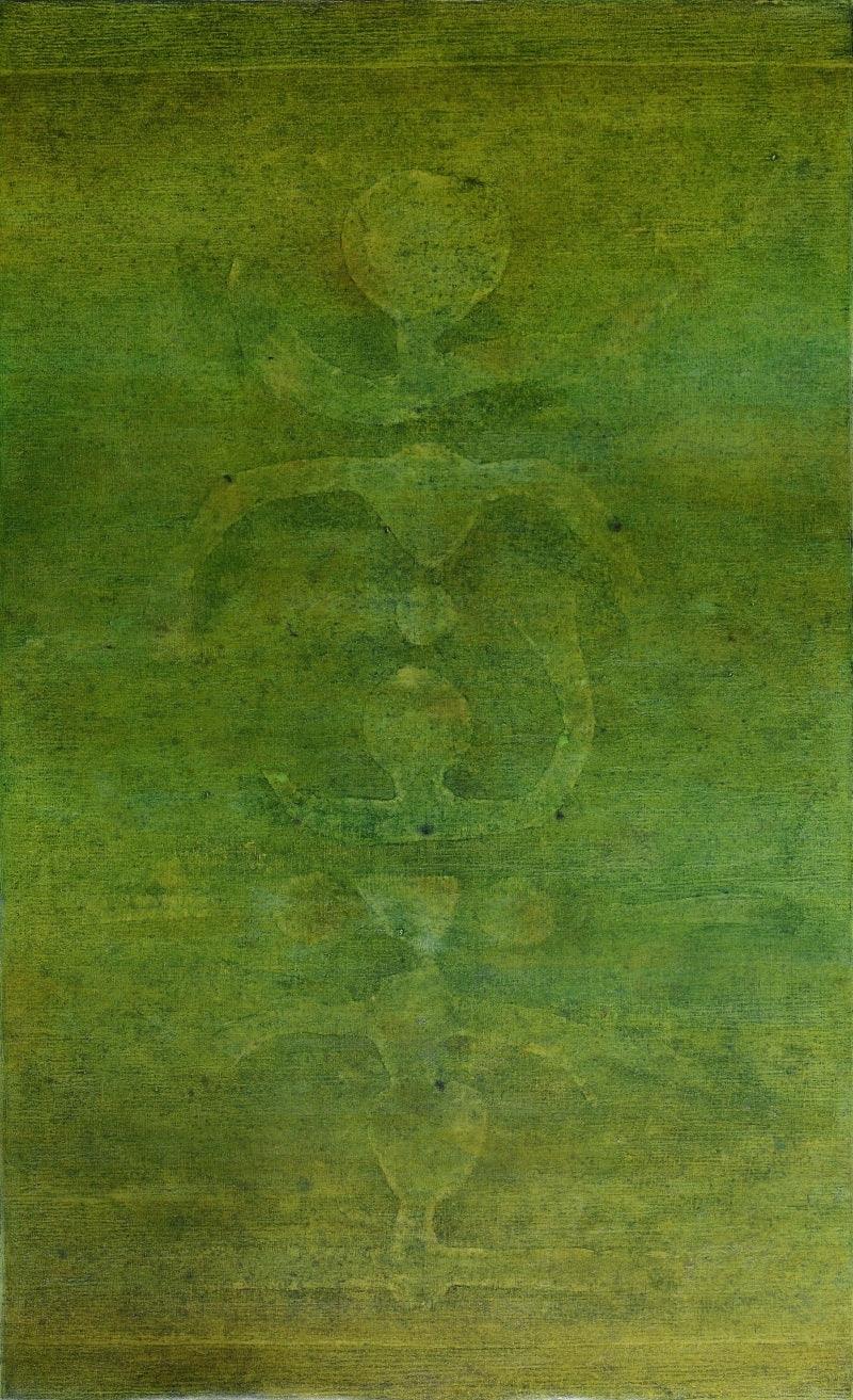 Abstract oil painting titled 'Untitled 9', 56x35 inches, by artist Ramesh Thorat on Canvas