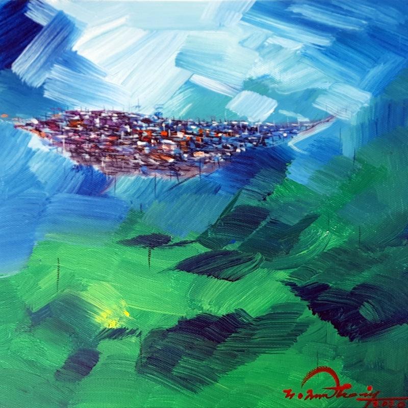 Landscape acrylic painting titled 'Untitled 9', 12x12 inches, by artist Solomon Rajendiran on Canvas