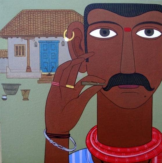 Figurative acrylic painting titled 'Untitled 9', 12x12 inches, by artist Narsimlu Kandi on Canvas