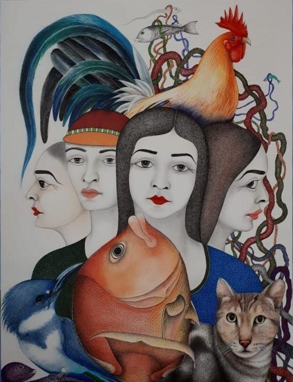 Figurative mixed media painting titled 'Untitled 9', 30x22 inches, by artist Rajesh Salagaonkar on Paper